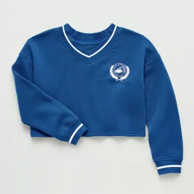 Xersion Little & Big Kid Girls V Neck Fleece Long Sleeve Sweatshirt In Blue