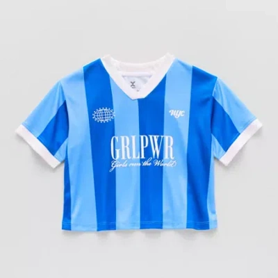 Xersion Little & Big Kid Girls V Neck Short Sleeve Moisture Wicking Quick Dry Jersey In Blue