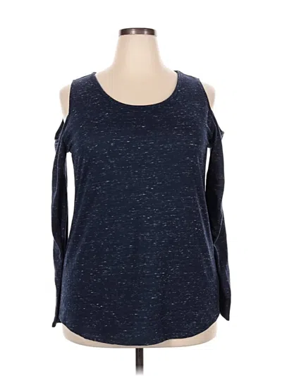 Pre-owned Xersion Long Sleeve Top Blue Cold Shoulder Neckline Tops