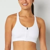 Xersion Medium Support Zip Front Seamless Sports Bra In White
