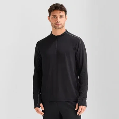 Xersion Mens Long Sleeve Active Quarter-zip Pullover In Black