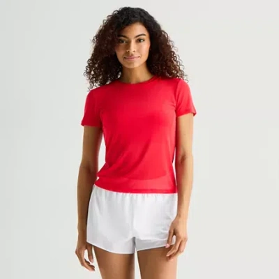 Xersion Mesh Womens Crew Neck Short Sleeve Active T-shirt In Red