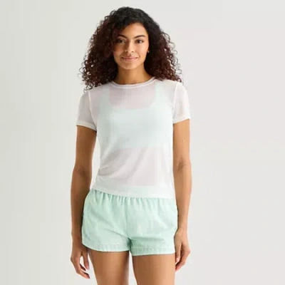 Xersion Mesh Womens Crew Neck Short Sleeve Active T-shirt In White