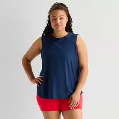 Xersion Mesh Womens Crew Neck Sleeveless Active Plus Tank Top In Blue