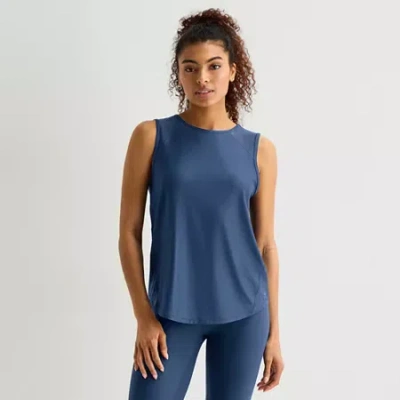Xersion Mesh Womens Crew Neck Sleeveless Active Tank Top In Blue