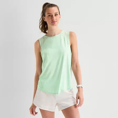 Xersion Mesh Womens Crew Neck Sleeveless Active Tank Top In Green