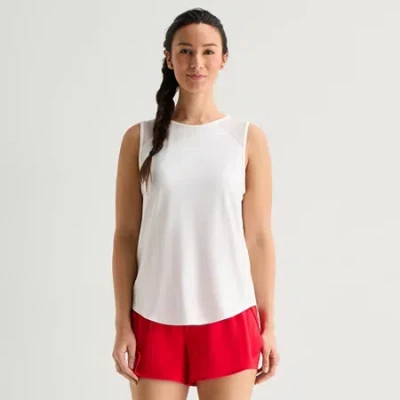 Xersion Mesh Womens Crew Neck Sleeveless Active Tank Top In White