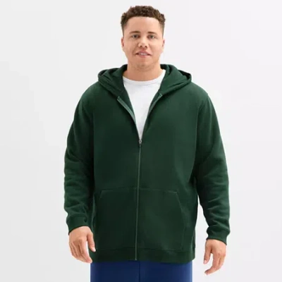 Xersion Quick Dry Cotton Blend Fleece Mens Long Sleeve Fleece Zipper Active Big And Tall Hoodie In Green