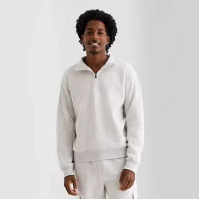 Xersion Quick Dry Cotton Blend Fleece Mens Mock Neck Long Sleeve Active Quarter-zip Pullover In Gray