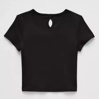 Xersion Rib Little & Big Kid Girls Scoop Neck Short Sleeve Active T-shirt In Black