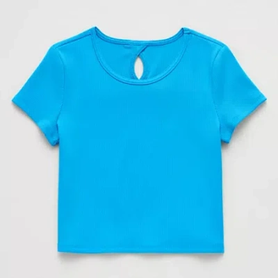 Xersion Rib Little & Big Kid Girls Scoop Neck Short Sleeve Active T-shirt In Blue