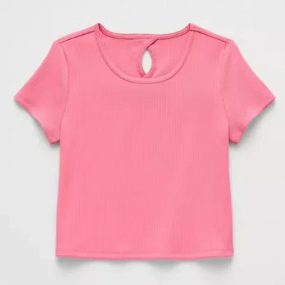 Xersion Rib Little & Big Kid Girls Scoop Neck Short Sleeve Active T-shirt In Pink