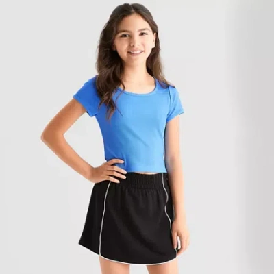 Xersion Ribbed Little & Big Kid Girls Scoop Neck Short Sleeve Active T-shirt In Blue