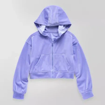 Xersion Ribbed Velour Big Kid Girls Long Sleeve Zipper Active Hoodie In Purple