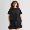 Xersion Ruffle Womens Short Sleeve Active Plus T-shirt In Black