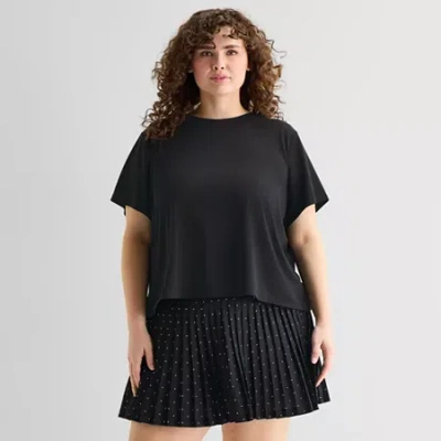 Xersion Ruffle Womens Short Sleeve Active Plus T-shirt In Black