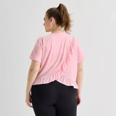 Xersion Ruffle Womens Short Sleeve Active Plus T-shirt In Pink