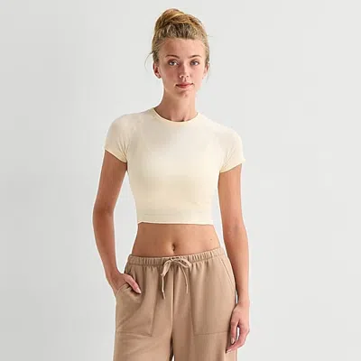 Xersion Seamless Womens Crew Neck Short Sleeve Active Crop Top In White