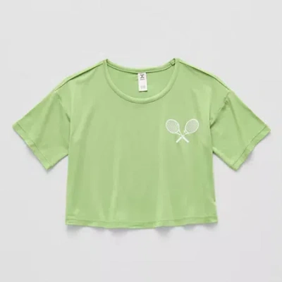 Xersion Soft Performance Waist Length Little & Big Kid Girls Crew Neck Short Sleeve Regular Fit Graphic T-sh In Green