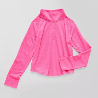 Xersion Soft Textured Little & Big Kid Girls Long Sleeve Regular Fit Henley Shirt In Pink