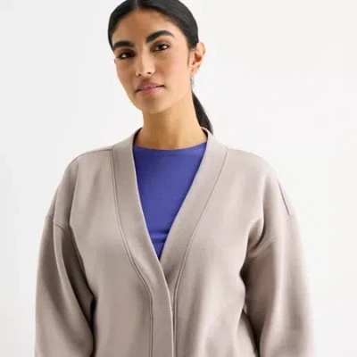 Xersion Super Soft Fleece Womens Oversized Long Sleeve Layered Sweater In Gray