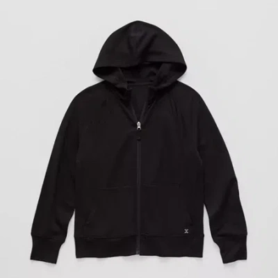 Xersion Super Soft Little & Big Kid Girls Long Sleeve Fleece Zipper Active Hoodie In Black