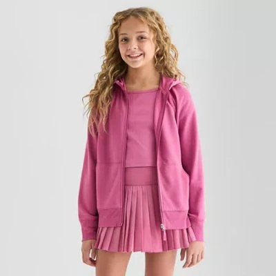 Xersion Super Soft Little & Big Kid Girls Long Sleeve Fleece Zipper Active Hoodie In Pink