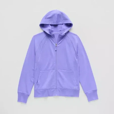 Xersion Super Soft Little & Big Kid Girls Long Sleeve Fleece Zipper Active Hoodie In Purple