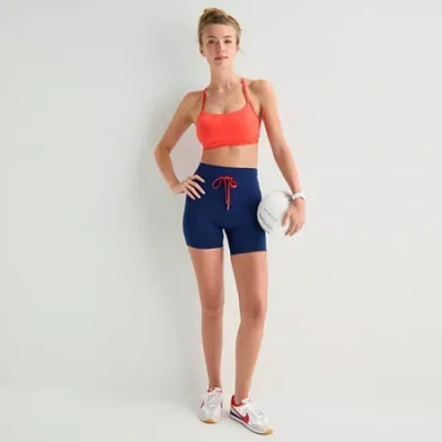 Xersion Womens 6" High Rise Stretch Fabric Drawstring Waist Quick Dry Bike Short In Blue