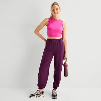 Xersion Womens Cinched Mid Rise Regular Fit Fleece Sweatpant In Purple