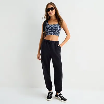 Xersion Womens Cinched Mid Rise Regular Fit Petite Fleece Sweatpant In Black
