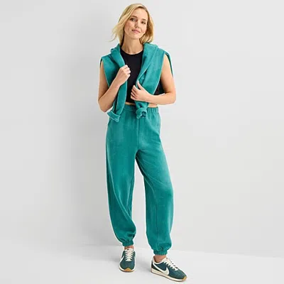 Xersion Womens Cinched Mid Rise Regular Fit Petite Fleece Sweatpant In Blue