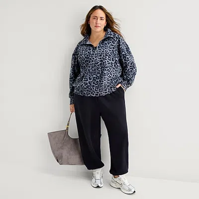 Xersion Womens Cinched Mid Rise Regular Fit Plus Fleece Sweatpant In Black