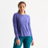Xersion Womens Cotton Crew Neck Long Sleeve T-shirt In Blue