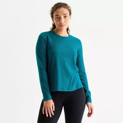 Xersion Womens Cotton Crew Neck Long Sleeve T-shirt In Green