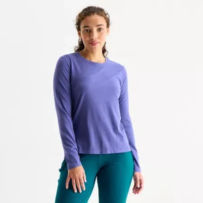 Xersion Womens Cotton Crew Neck Long Sleeve T-shirt Tall In Blue