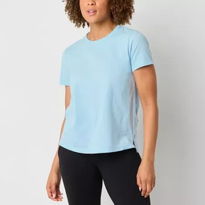 Xersion Womens Cotton Crew Neck Short Sleeve T-shirt In Blue