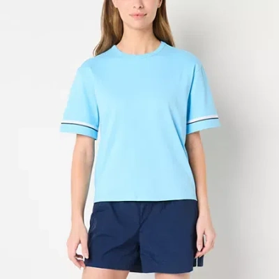 Xersion Womens Cotton Crew Neck Short Sleeve T-shirt In Blue