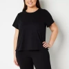 Xersion Womens Cotton Crew Neck Short Sleeve T-shirt Plus In Black