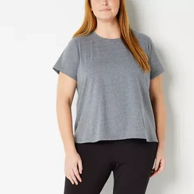 Xersion Womens Cotton Crew Neck Short Sleeve T-shirt Plus In Gray