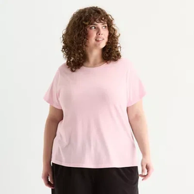 Xersion Womens Cotton Crew Neck Short Sleeve T-shirt Plus In Pink