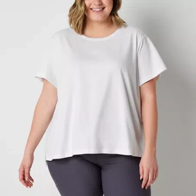 Xersion Womens Cotton Crew Neck Short Sleeve T-shirt Plus In White