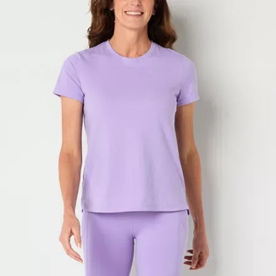 Xersion Womens Cotton Crew Neck Short Sleeve T-shirt In Purple