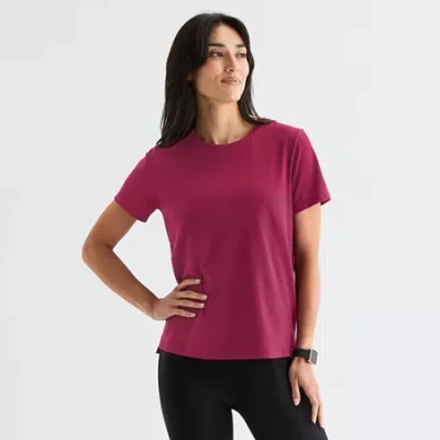 Xersion Womens Cotton Crew Neck Short Sleeve T-shirt In Red