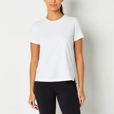 Xersion Womens Cotton Crew Neck Short Sleeve T-shirt In White