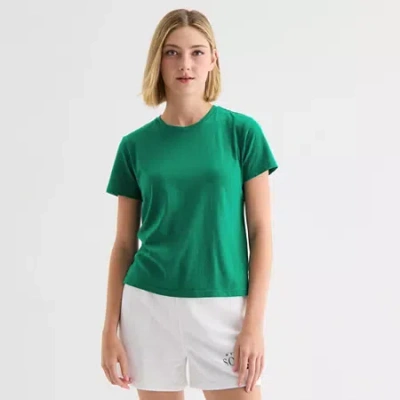 Xersion Womens Cotton Crew Neck Short Sleeve T-shirt In Green