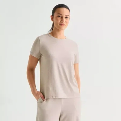 Xersion Womens Cotton Crew Neck Short Sleeve T-shirt In Neutral