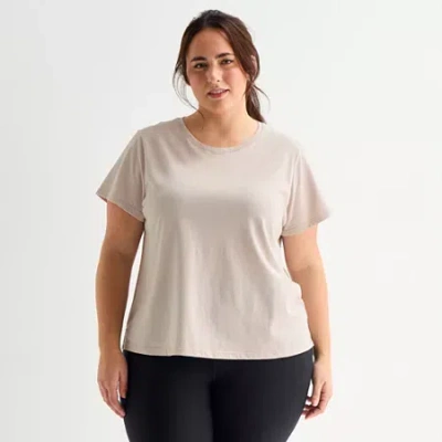 Xersion Womens Cotton Crew Neck Short Sleeve T-shirt Plus In Neutral