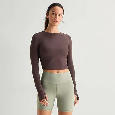 Xersion Womens Crew Neck Long Sleeve Active Crop Top In Brown