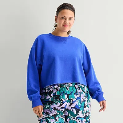 Xersion Womens Crew Neck Long Sleeve Plus Sweatshirt In Blue